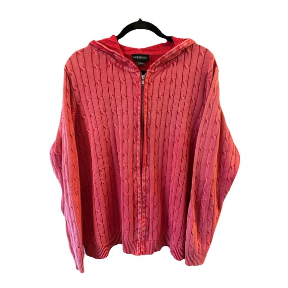 Lane Bryant Women’s 18/20 Red Cotton Sweater Cardigan Full Zip Hooded Cable Knit - Picture 1 of 8